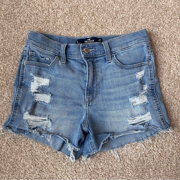 Hollister High Rise Short 3" Soft Stretch Distressed Jean Shorts Size 27 - Picture 1 of 9